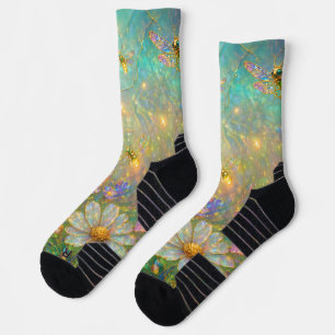 Wildblumenwiese mit leuchtenden Libellen Socken
