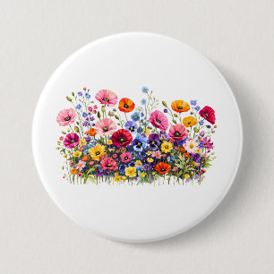 Wildblumenwiese mit natürlichen Wasserfarbenblüten Button