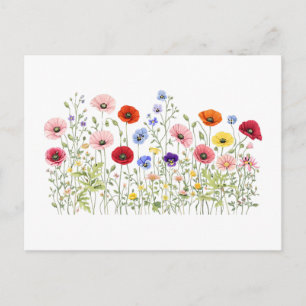 Wildblumenwiese mit natürlichen Wasserfarbenblüten Postkarte