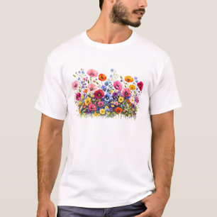 Wildblumenwiese mit natürlichen Wasserfarbenblüten T-Shirt