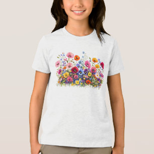 Wildblumenwiese mit natürlichen Wasserfarbenblüten Tri-Blend Shirt