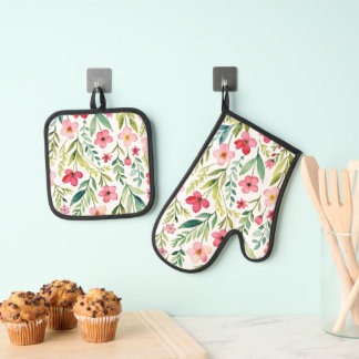 Wildblumenwiese Ofenhandschuh & Topflappen-Set