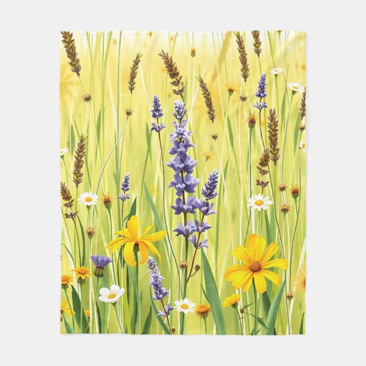 Wildblumenwiese Sommer Muster Fleecedecke (Vorderseite)