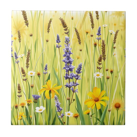 Wildblumenwiese Sommer Muster Fliese (Vorderseite)