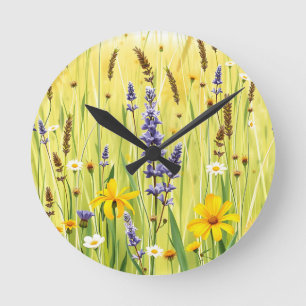 Wildblumenwiese Sommer Muster Runde Wanduhr
