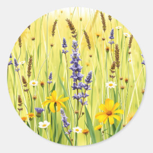 Wildblumenwiese Sommer Muster Runder Aufkleber