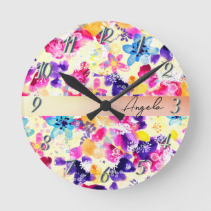 Wildblumenwiese verwelkte Blumen Runde Wanduhr