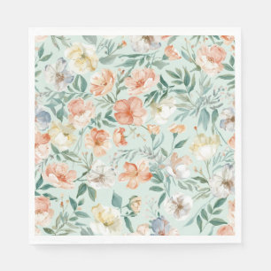 Wildblumenwiese Wasserfarbe Blau Blumenmuster Serviette