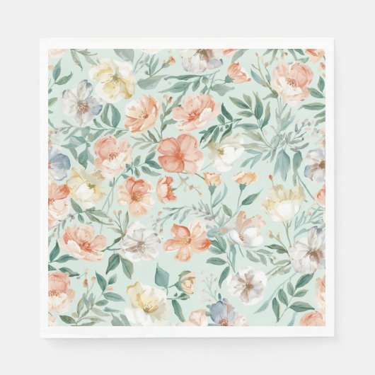 Wildblumenwiese Wasserfarbe Blau Blumenmuster Serviette (Vorderseite)