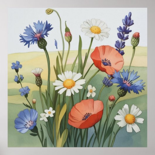 Wildblumenwiese Wasserfarbe Poster (Vorne)