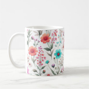 Wildblumenwiese weiß, grün, blau, braun, türkis  kaffeetasse