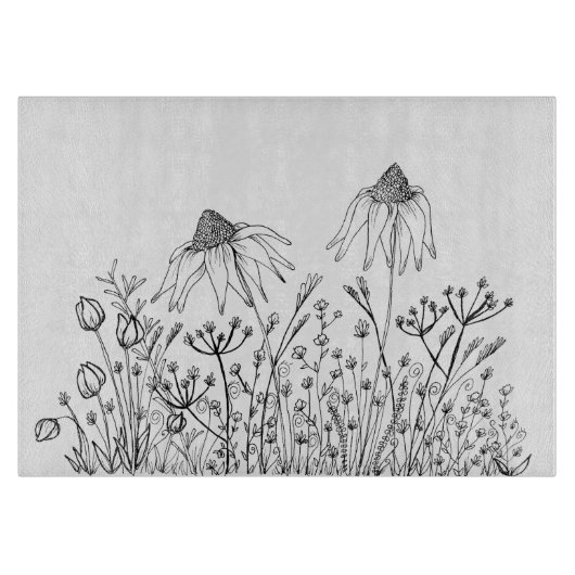 Wildblumezeichnen Schneidebrett (Vorderseite)