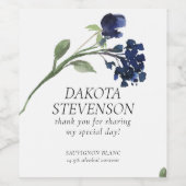 Wildblüte | Navy Blue Bohemisch Blume Custom Weinetikett (Einzelnes Label)