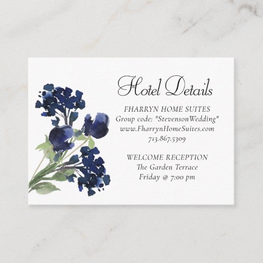 Wildblüte | Navy Blue Bohemisch Blume Hotel Detail Begleitkarte (Vorderseite)