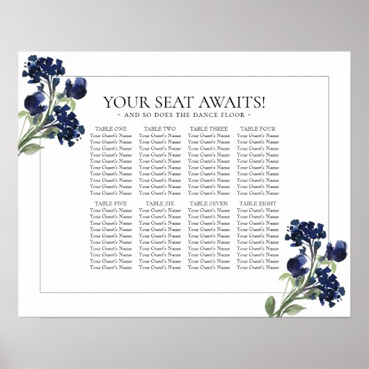 Wildblüte | Navy Blue Bohemisch Blume Sitzplätze Poster (Vorne)