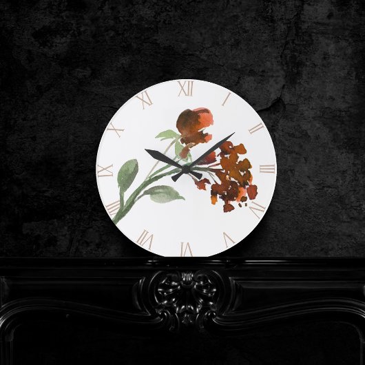 Wildblüte | Terracotta Orange Bohemische Blume Runde Wanduhr