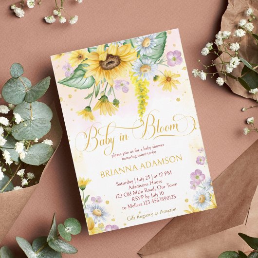 Wildblütenbaby in blühender Babydusche Einladung