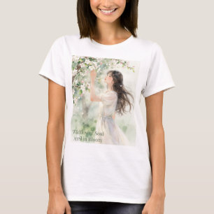 Wildblütige Seele – Mädchen in einem Frühlingsgart T-Shirt