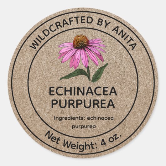 Wildcrafts Echinacea Purpurea Lila Coneflower Runder Aufkleber (Vorderseite)