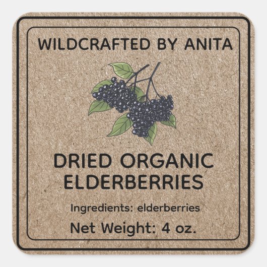 Wildcrafts getrocknete Elderberries Kraft Paper St Quadratischer Aufkleber (Vorderseite)