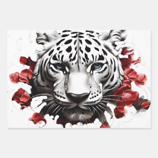 Wilddesign Weißes Tiger Geschenkpapier Set (Vorderseite)