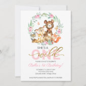 Wilde 1. Geburtstag Einladung von Waldtieren (Vorderseite)