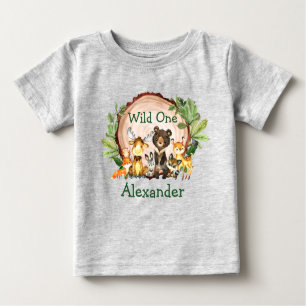 Wilde 1. Geburtstag Rustikale Waldtiere Grau Baby T-shirt