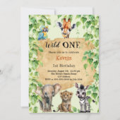 Wilde 1 Safari-Dschungeltiere 1. Geburtstag Einladung (Vorderseite)