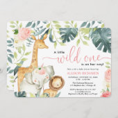 Wilde 1 Safari Dschungeltiere Mädchen Dusche Einladung (Vorne/Hinten)