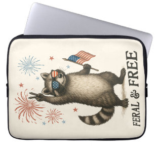 Wilde, aber freie Feuerwerke Wilde Raccoon 4. Juli Laptopschutzhülle