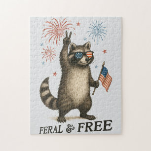 Wilde, aber freie Feuerwerke Wilde Raccoon 4. Juli Puzzle