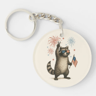 Wilde, aber freie Feuerwerke Wilde Raccoon 4. Juli Schlüsselanhänger