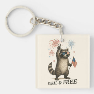 Wilde, aber freie Feuerwerke Wilde Raccoon 4. Juli Schlüsselanhänger