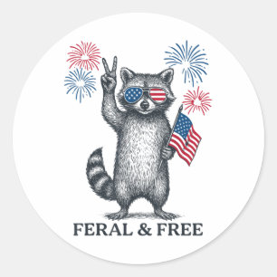Wilde aber freie lustige Raccoon Patriotic 4. Juli Runder Aufkleber