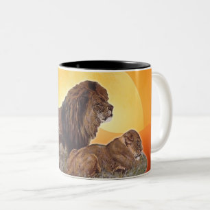 Wilde afrikanische Katzen Löwin und Löwe Zweifarbige Tasse