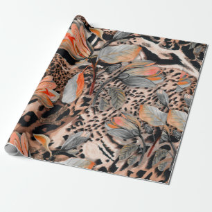Wilde afrikanische Tierhaut mit braunem Blumenmust Geschenkpapier