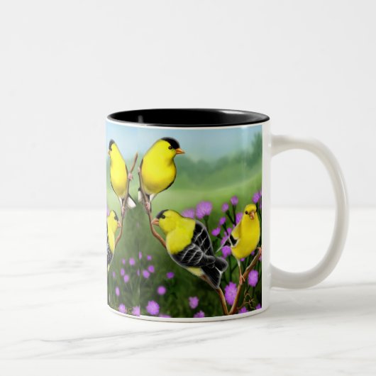Wilde amerikanische Goldfinches-Tasse Zweifarbige Tasse (Rechts)