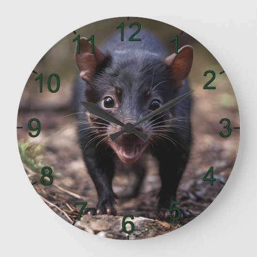 Wilde Anfänge: Der junge Tasmanische Teufel Große Wanduhr (Vorderseite)