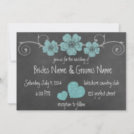 Wilde Aquamarine Rose Chalkboard Hochzeit Einladun Einladung