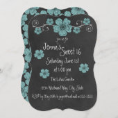 Wilde Aquamarine Rose Chalkboard Party Einladung (Vorne/Hinten)