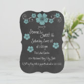 Wilde Aquamarine Rose Chalkboard Party Einladung (Stehend Vorderseite)
