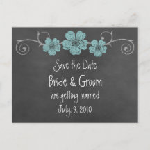 Wilde Aquamarine Rose Chalkboard Save the Date Pos