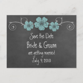 Wilde Aquamarine Rose Chalkboard Save the Date Pos Ankündigungspostkarte
