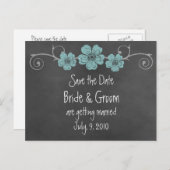Wilde Aquamarine Rose Chalkboard Save the Date Pos Ankündigungspostkarte (Vorne/Hinten)