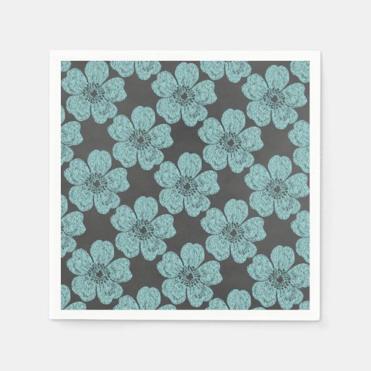 Wilde Aquamarine Rose Chalkboard Serviette (Vorderseite)