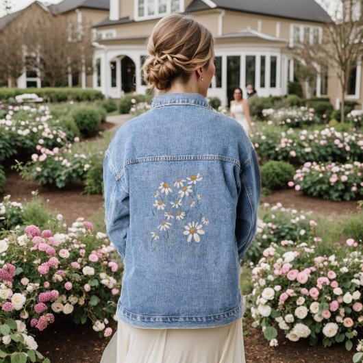 Wilde Ästhetik Chamomile Delikate Blume Jeansjacke (Hochzeit Rückseite)