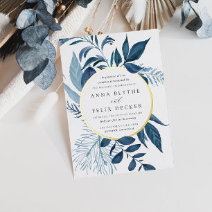 Wilde azurblaue botanische Hochzeit Folieneinladung
