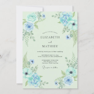 Wilde Azurblaue Minze-Farn-Hochzeit Einladung