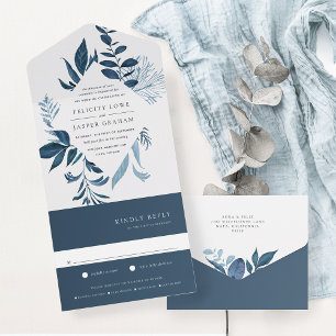 Wilde Azure Blaue Botanische Rahmen Hochzeit All In One Einladung