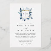 Wilde Azure-Monogramm-Hochzeit Folieneinladung (Vorderseite)